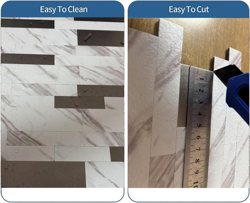 weimeisc 10 Sheets Peel and Stick Backsplash Tile for Kitchen, Self-Adhesive Mosaic Tile, Stick on Bathroom Vanities，Fireplace Décor, Laundry Table (White Marble+Frosted Grey-2) - Image 4